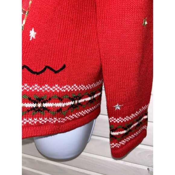 Planet & Company Sz MEDIUM Red Snowman Full Zip Sweater Plaid Collar EUC - Picture 7 of 10